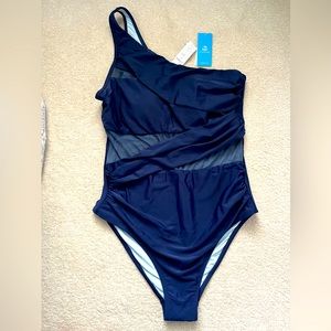 Navy One-Shoulder Tummy Control Cut-Out One-Piece